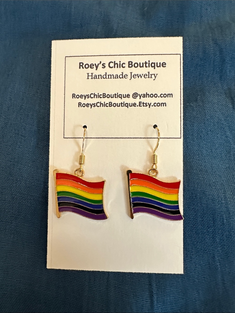 Rainbow Flag Dangle Earrings - Multicolor Pride 18K Gold Plated Ear Wires